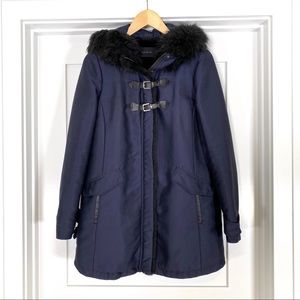 Zara Winter Coat Faux Fur Lining Navy Size S